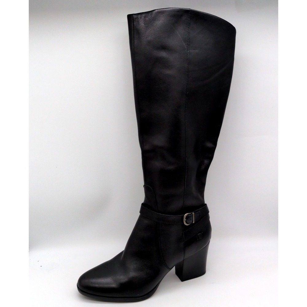 Born Shoes Womens Black 11 Leather Riding Boots Biker Zip Knee High Stretch NEW